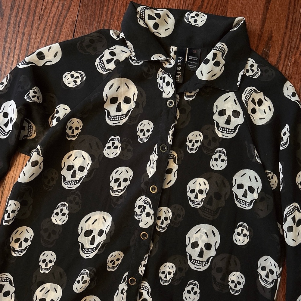 Sheer Black and Cream Skull Blouse